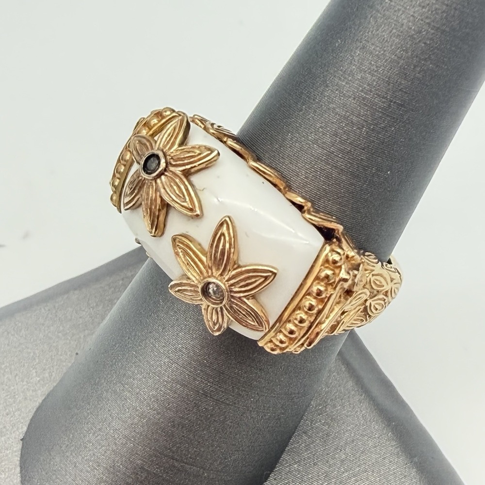 Vintage Lorenzo Gold over Sterling Floral Genuine Diamond Chips Ring Size 7